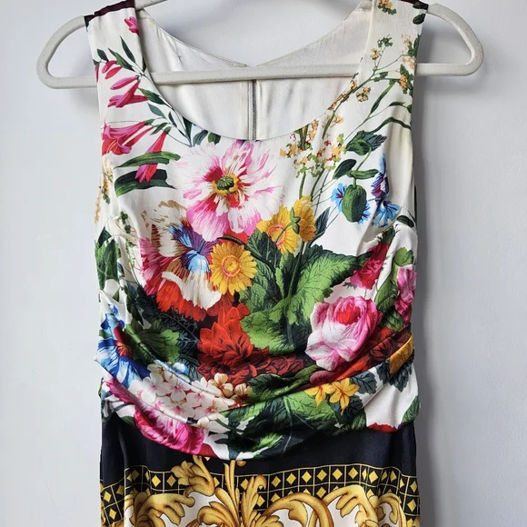 Dolce & Gabbana Silk Floral Bouquet Iconic Sleeveless Rouched Dress - Picture 7 of 15